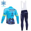 Fietskleding (Fietsshirt Lange Mouw + Lange Koersbroek) 2024 Astana Qazaqstan Winter Thermal Fleece - Blauw